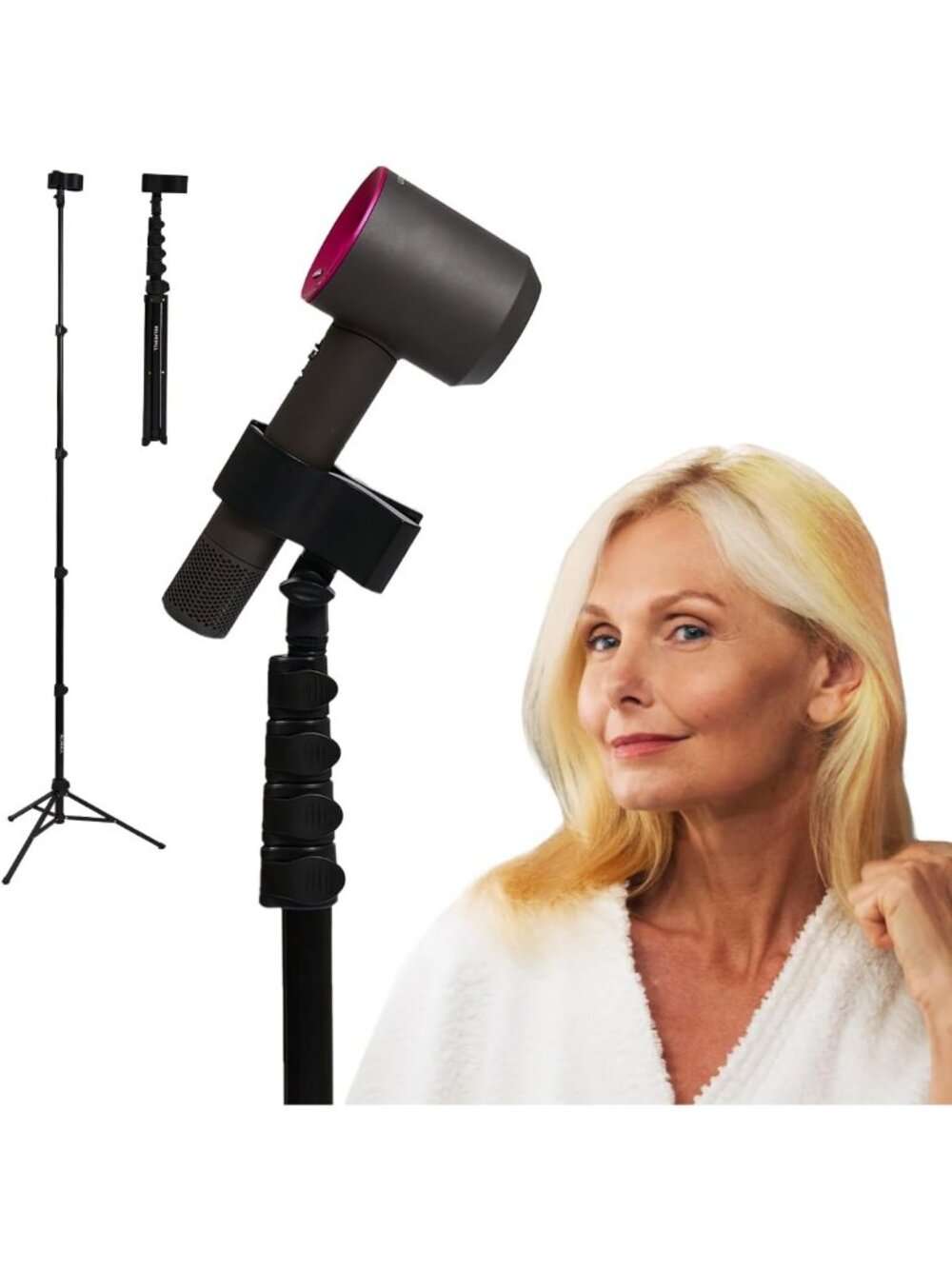 Adjustable Hair Dryer Stand 26-74" | Hands-Free Blow Dryer Holder for Easy